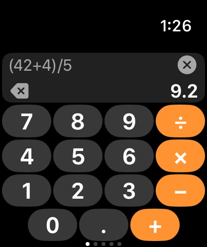 Calc Engine on Apple Watch showing live calculation history