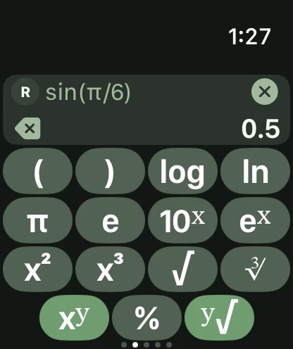 Calc Engine on Apple Watch with the scientific keyboard